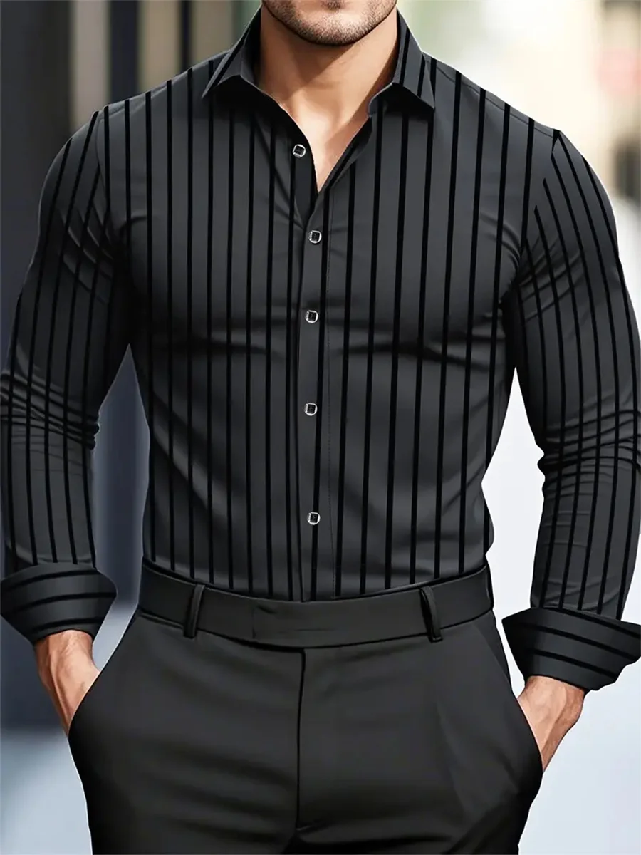 2025 New Men's Business Casual Vertical Striped Long-Sleeved Shirt Professional Formal Shirt Multiple Colors Optional