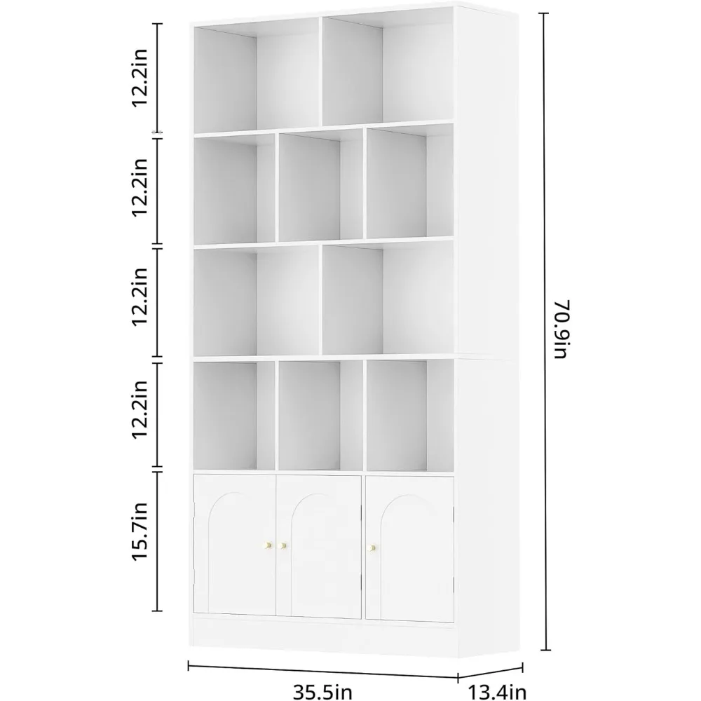 71 رف كتب طويل مع 10 مكعبات و3 أبواب، رف كتب من 4 طبقات، خزانة كتب مفتوحة مع خزانة، منظم تخزين مكعب حديث f