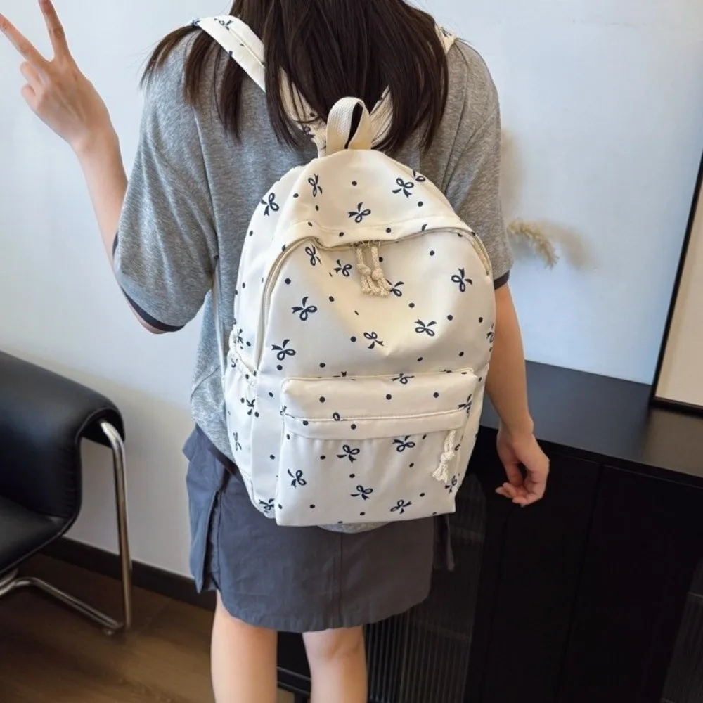 Daypack Three-piece School Bag Set with Pen Bag Handbag Nylon Bow Backpack Scratch Prevention Contrast Color Students School Bag