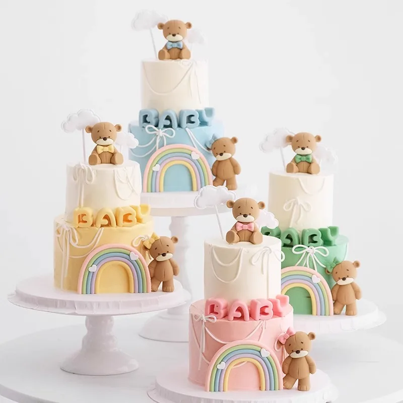 Baby-Fliege-Spielzeug, Bären-Kuchenaufsätze, Regenbogen-Baby mit Wolken- und Sterndekorationen für Geburtstag, Geschlecht offenbaren und Babypartys