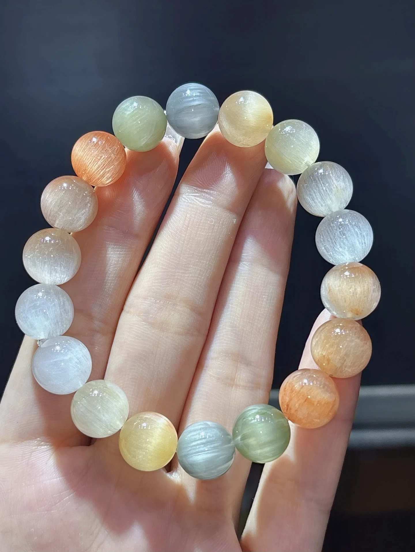 Natural Colorful Rutilated Quartz Bracelet 11.6mm Cat Eye Clear Round Beads Women Men Wealthy Colorful Rutilated AAAAA