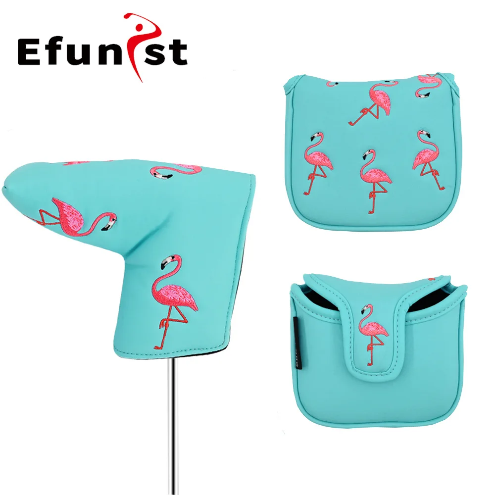 Golf Putter Cover Cartoon Flamingo Straight-Cut Square Putter Cap Cover Magnetic Attachment Waterproof Thickened Cover