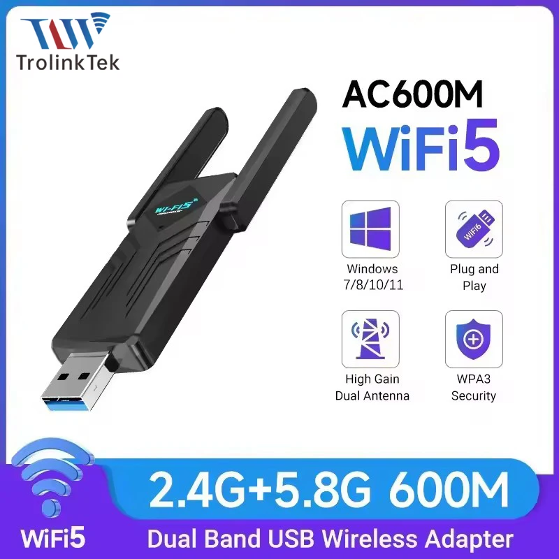 

AC600 WiFi 5 USB Adapter BT5.0 Dual Band 2.4G/5GHz Wireless Wi-Fi Dongle USB Network Card Wireless Receiver For Desktop Laptop