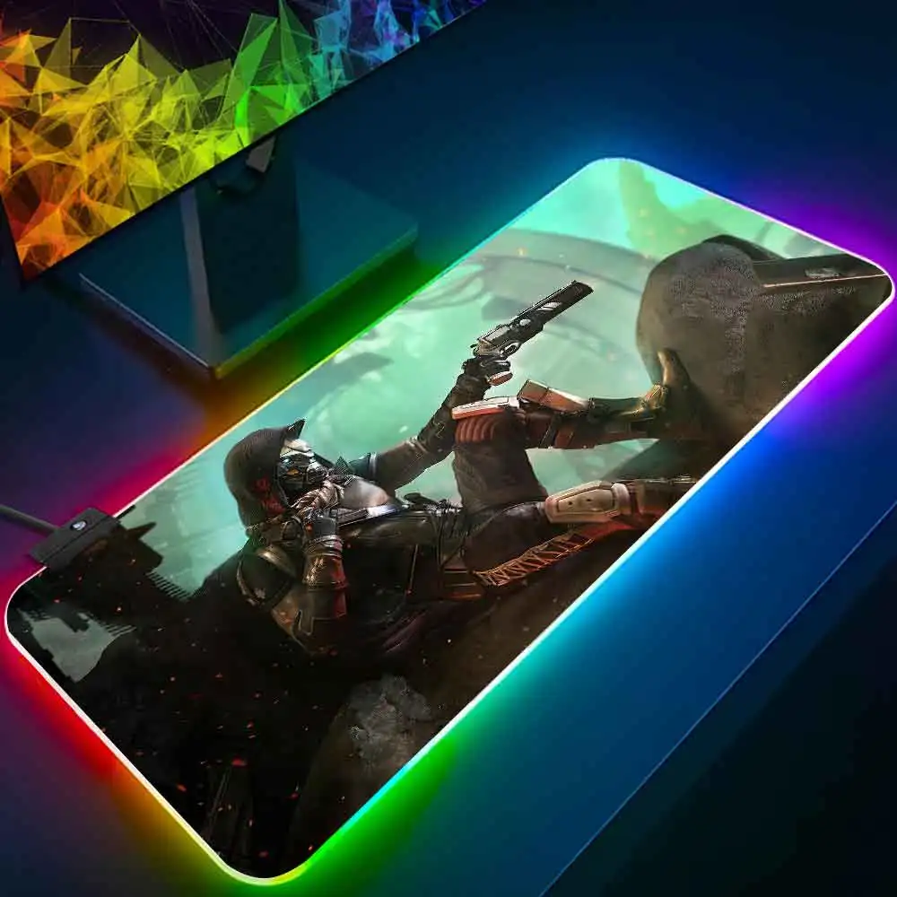 Cool Sci-fi shooting Destinys 2 RGB Pc Gamer Keyboard Mouse Pad Mousepad LED Glowing Mouse Mats Rubber Gaming Computer Mausepad