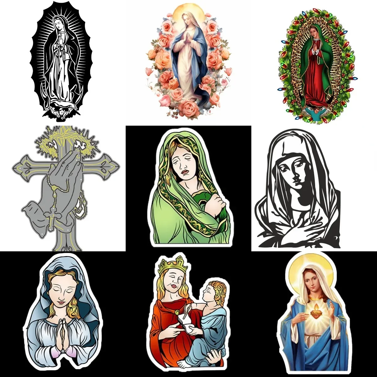 

Virgin Mary Jesus Christ Cross PVC Waterproof Stickers Accessories for Decorate Car Van Table Bicycle Wall Motorcycle Off-road