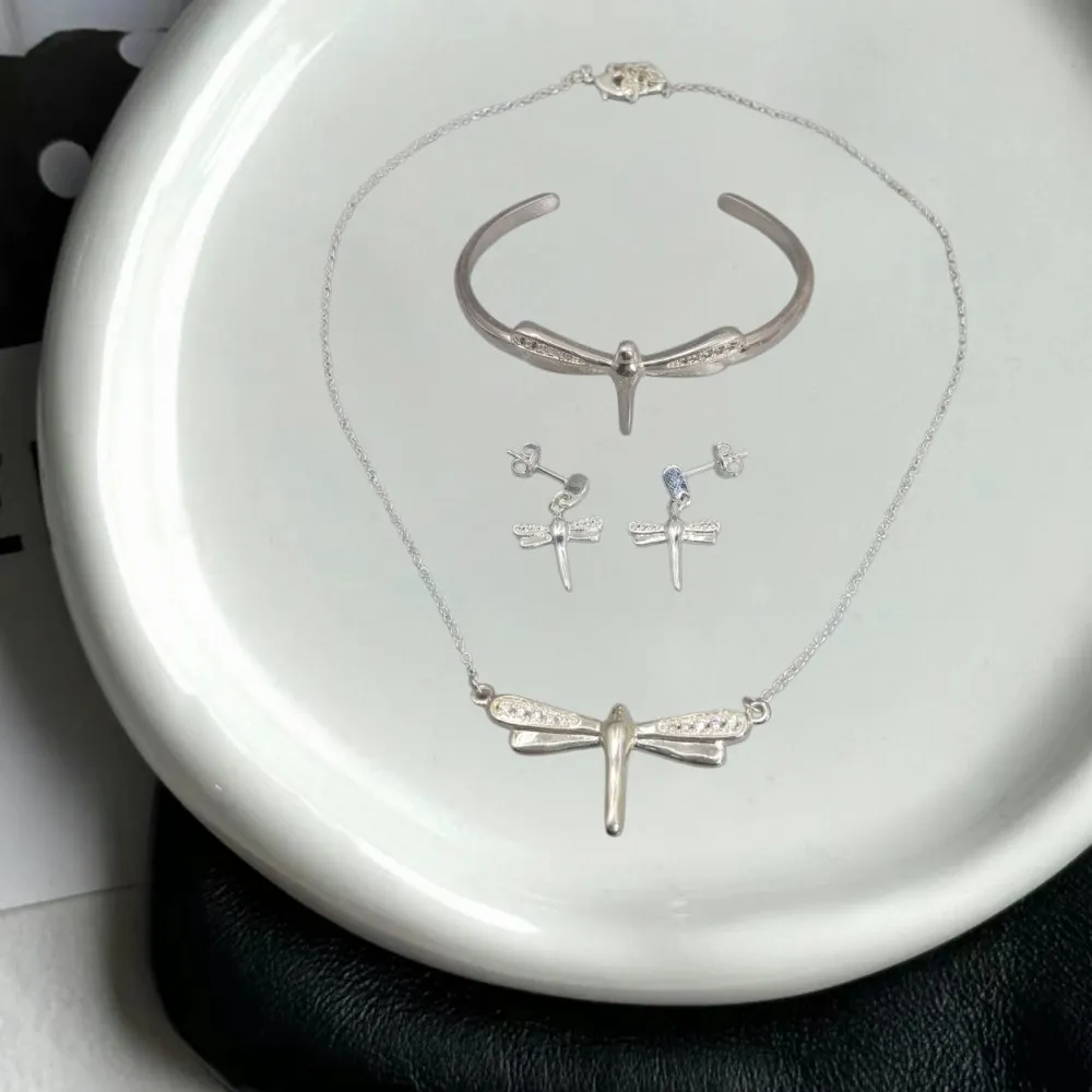 2026 Spain Brilliant Elegant Gold Silver Diamond Set Dragonfly Set Jewelry Three Piece Set Banquet Gift
