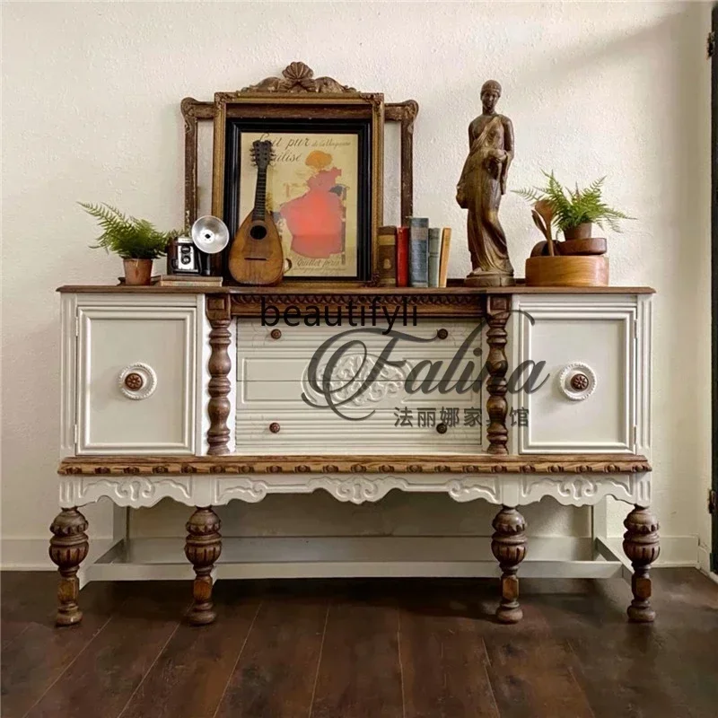 

zxqxzzY13 Y13 French antique side cabinet American country, European solid wood carving flower entrance foyer entrance cabinet