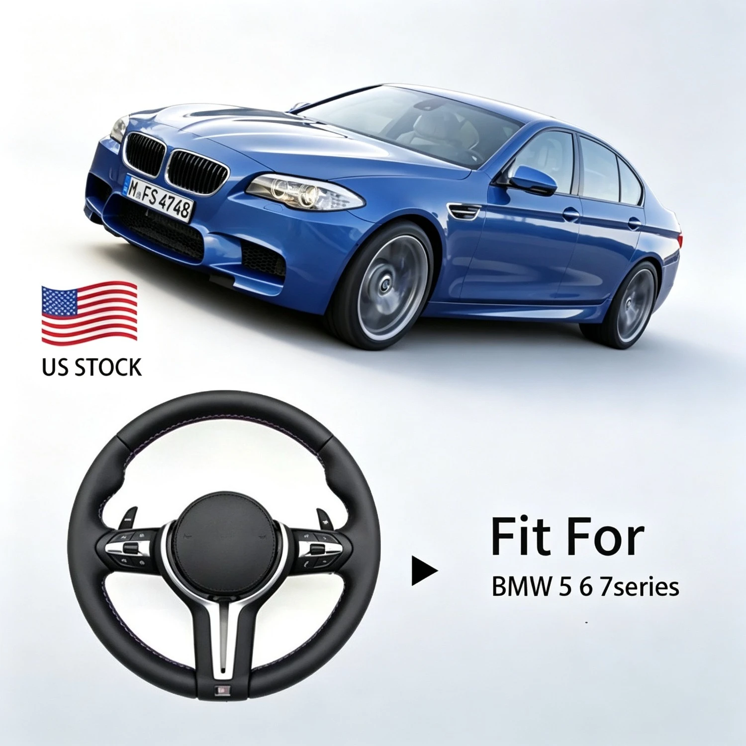 Custom Real Nappa M Sport Steering Wheel Plug and Play Fit For BMW F10 F01 F02 F06 F07 F18 F11 F12M F13M F90 5 6 7 Series M5 M6 535i 550i Racing Steering Wheel Auto Upgrade Parts