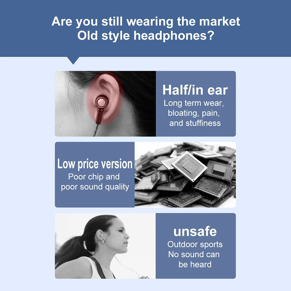 ไร้สายหูฟังเดี่ยวบลูทูธ 5.4 กันน้ําเปิดหูหูฟังแฮนด์ฟรีหูฟังสําหรับ Xiaomi Samsung โทรศัพท์