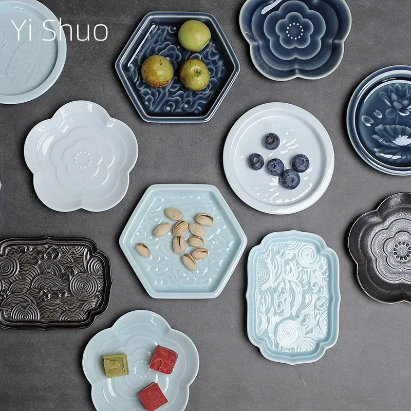 Nordic Creative Compartment Tray Household Ceramic Platter Snack Dish Nut Plate Sauce Plate Fruit Snack Plate