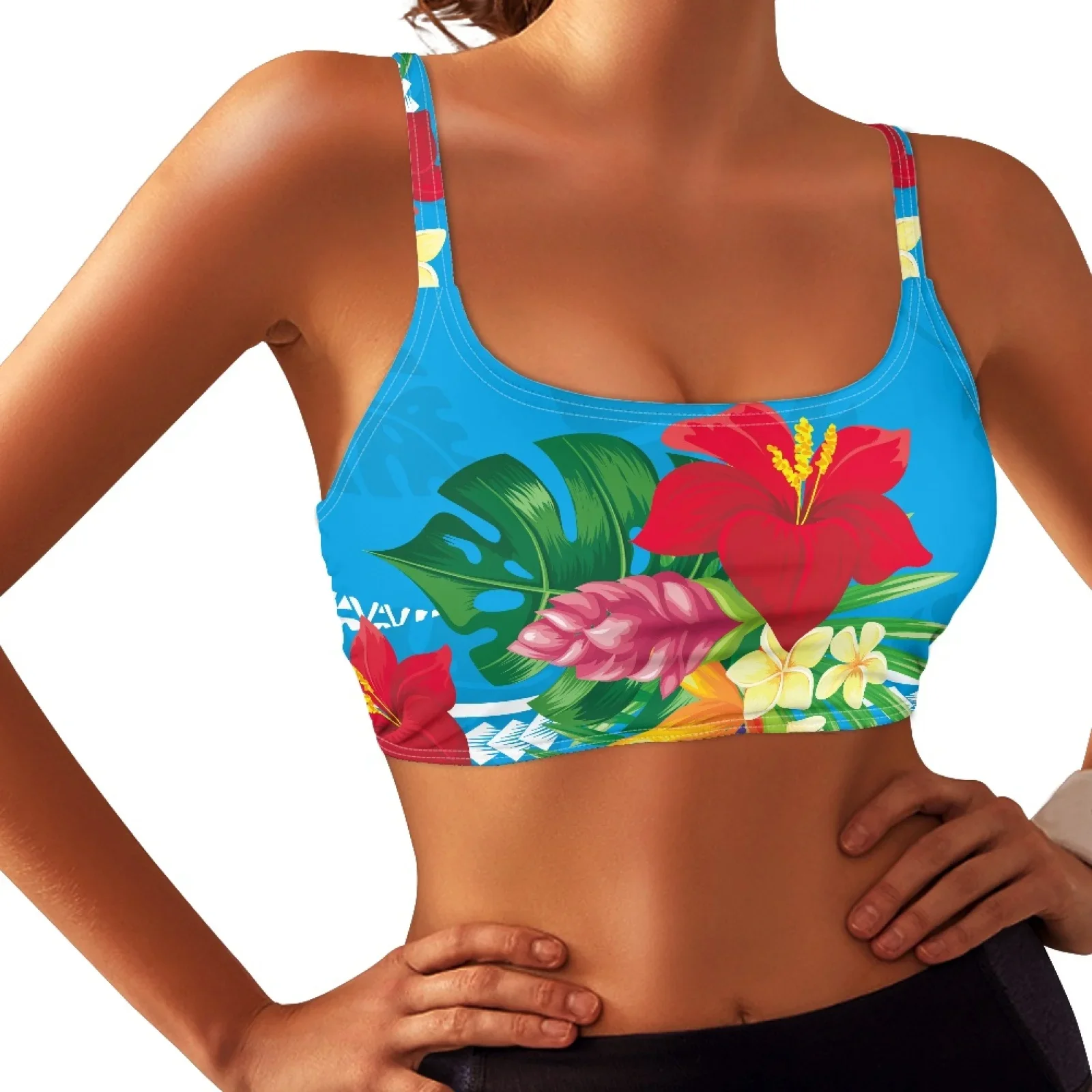 Polynesian Tribal Hawaiian Totem Tattoo Hawaii Prints Women Gym Absorb Sweat Quick Dry Sports Tank Top Yellow No Zipper Yoga Bra