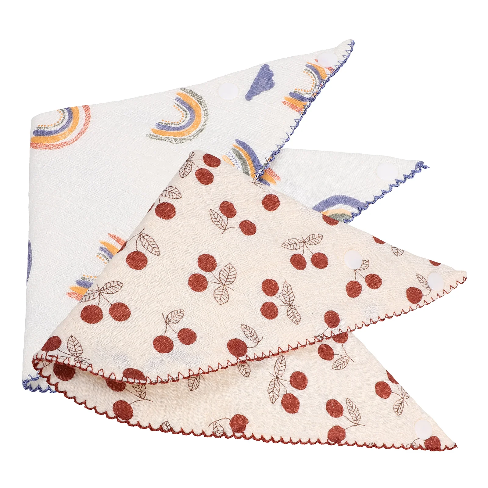 

2pcs Baby Drool Bibs Cotton Muslin Feeding Burp Cloths Small Cherry Rainbow Pattern Toddler Bandana Dribble Newborn