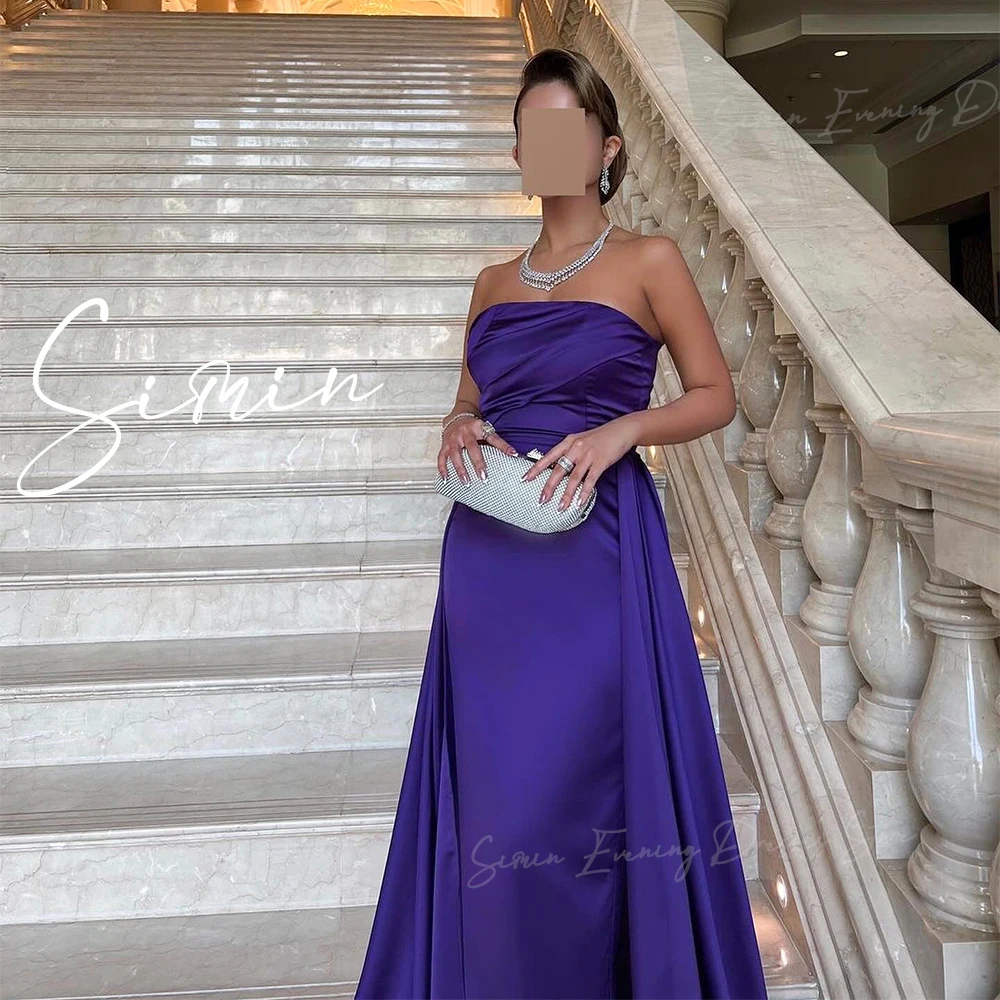 Simin Strapless Satin elegant formal Floor-Length women's evening gown فساتين سهرة Saudi Arab Pleat Backless Party dresses 2024