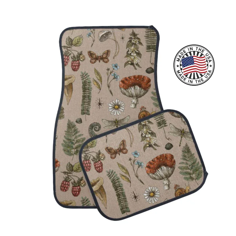 

Tan Cottagecore Car Mats/Cottagecore Car Accessories/Mushroom Car Mat/Nature Lover Car Set