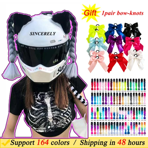 Nuevo lindo casco de motocicleta trenzas mujer peluca decoración niños cascos de esquí decoración orejas doble PonyTwist Pigtail con ventosa