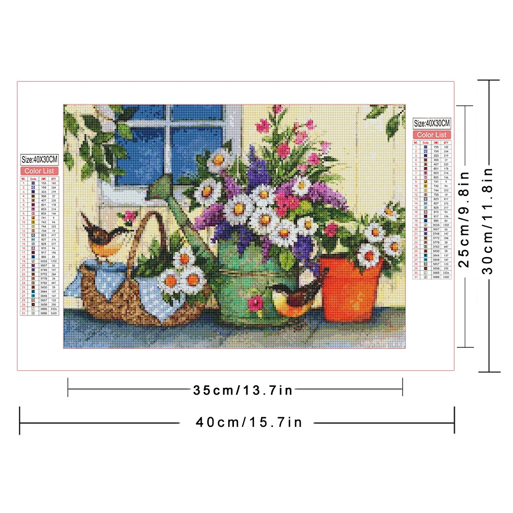 AZQSD Diamond Painting Text Net Landscape Birds Cross Stitch Full Round Drill Mosaic Embroidery Garden Daisy Flower Home Decor