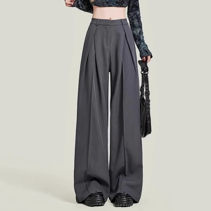 Damen Grau Baggy Anzüge Hosen Vintage Y2k Hosen Harajuku Ästhetische Büro Damen Hohe Taille Hose Mode 2000er Jahre Kleidung 2024 – Detail 6