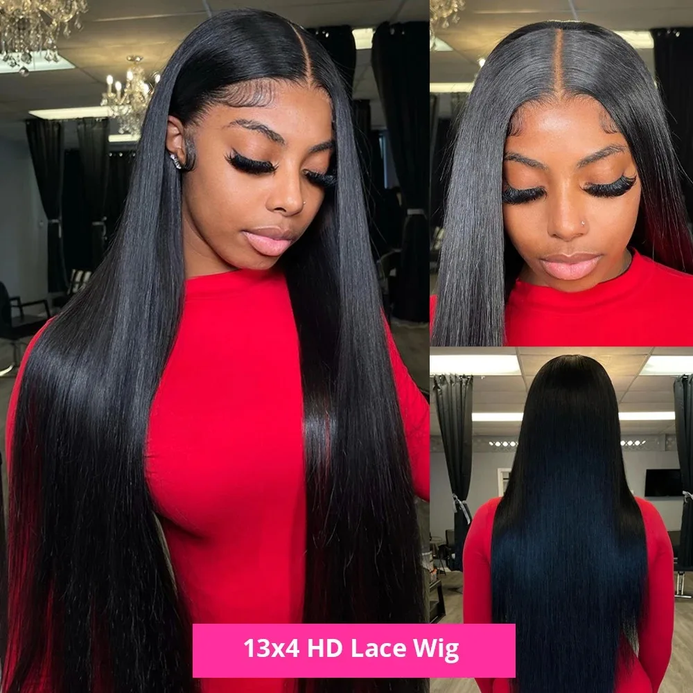 Straight Full Lace Frontal perucas para as mulheres, pré arrancadas, cabelo humano brasileiro, HD transparente Lace Front Wig, 40 Polegada, 360