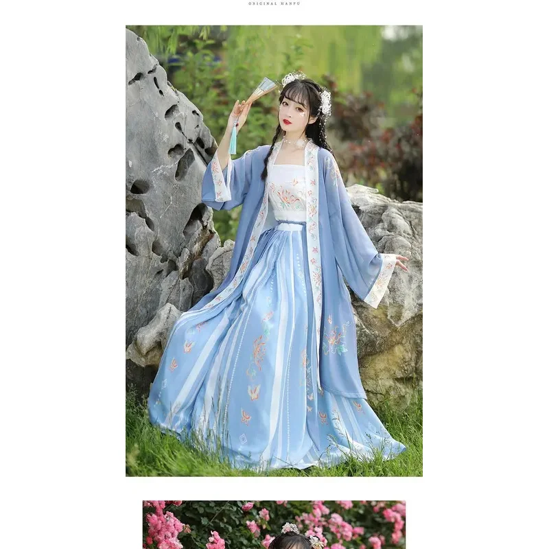 hhh 2025 المرأة الصينية التقليدية القديمة أنيقة فستان هانفو الجنية التطريز المرحلة ملابس رقص الشعبية الرجعية سونغ سلالة 3 فطيرة