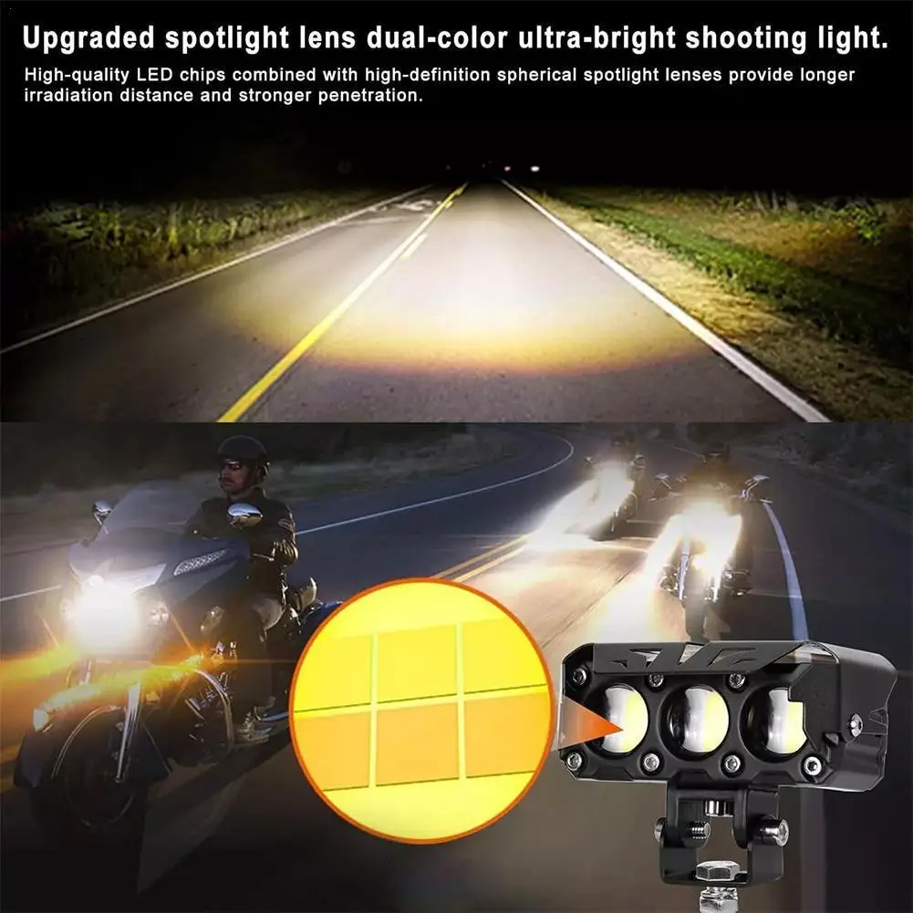 

Motorcycle Spotlights White Yellow Dual Color LED Spotlights High Brightness Motorcycle Headlight Fog Lamp Work Light