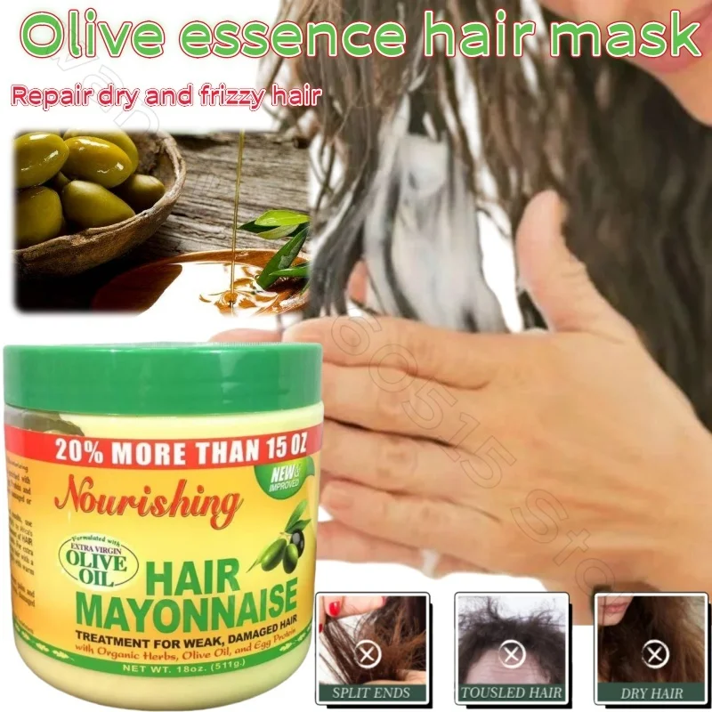 Hair Keratin Care Mask Natural Plant Olive Essential Oil Repair Dry Frizzy Damaged Hair Makes Hair Smooth 511g
