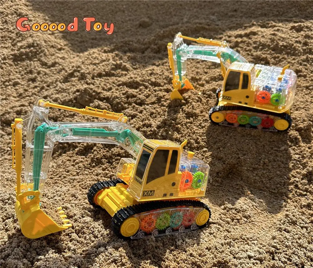 Construction RC Excavator Toy for Boy Remote Control Transparent Gear Electric Excavator Truck Model Engineering Vehicle Car Toy