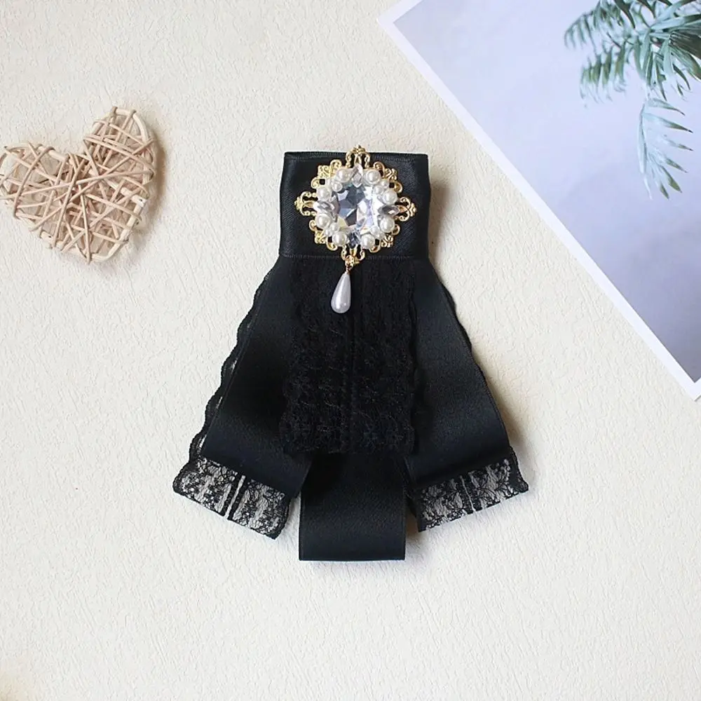 حجر الراين كريستال الشريط القوس بروش البوليستر خمر النسيج Bowknot بروش التذكاري الأسود العنق الديكور دبابيس النساء #3