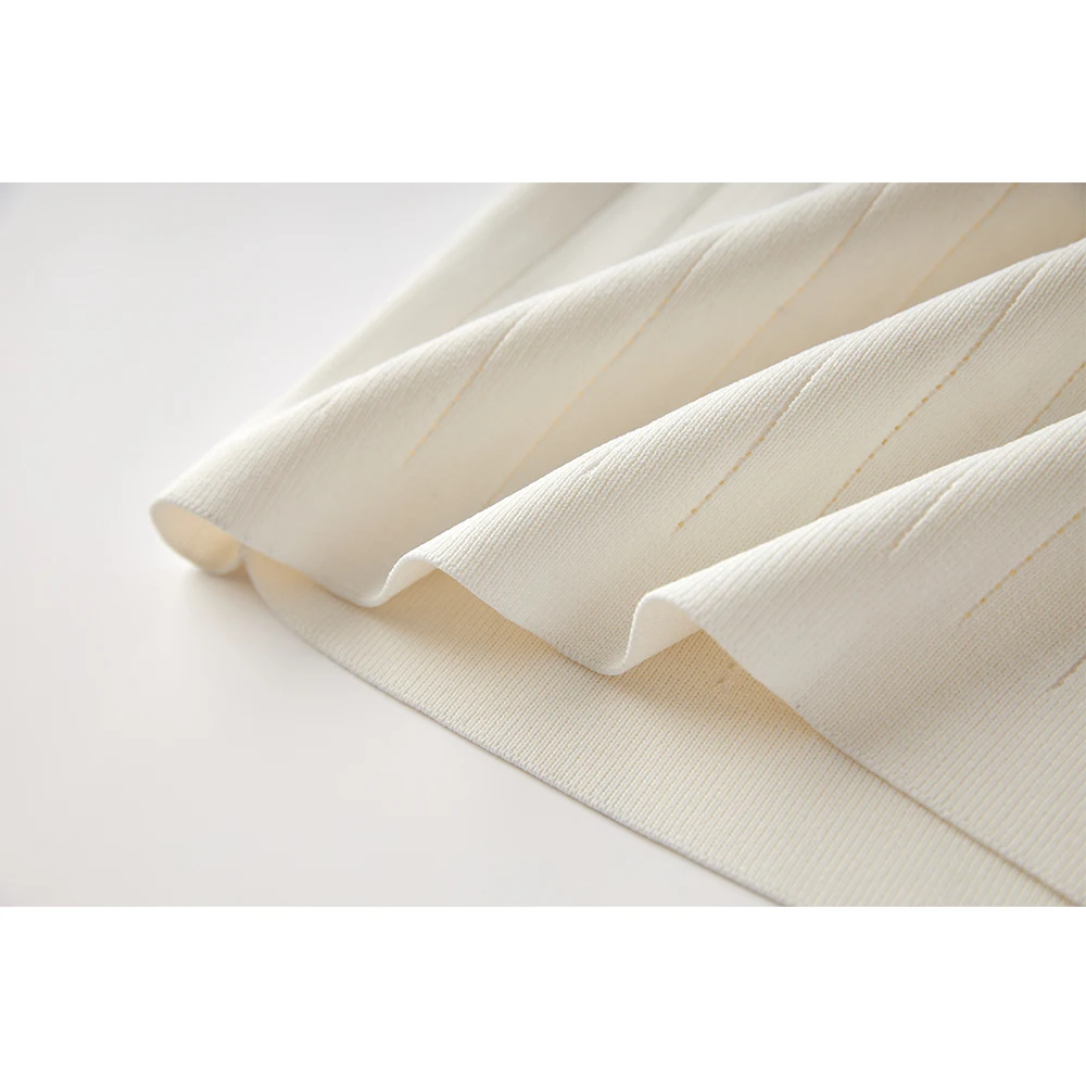 Latest Summer Short Sleevel Woven Knitting Fabric See-throgh Holes White Sheath Women Midi Fashion Dress