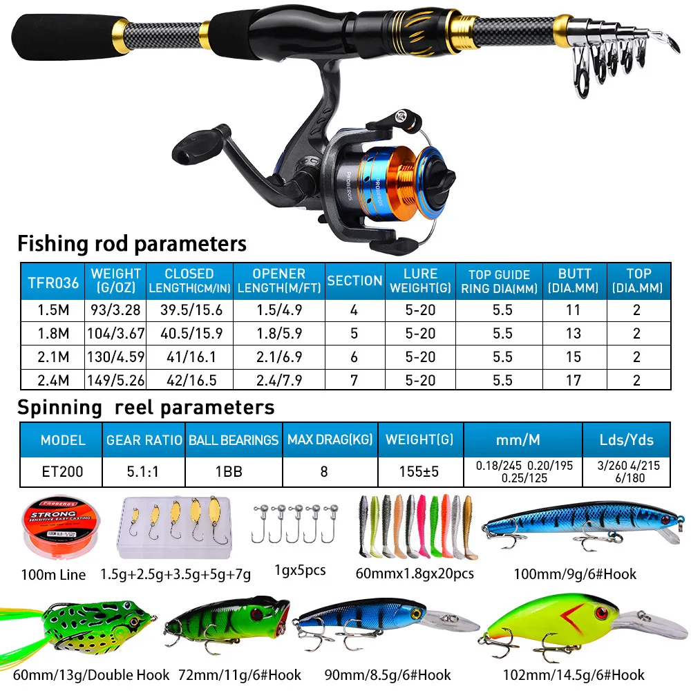 Luya Fishing Lure Sea Telescopic fishing Rod Set Long Minnow Popper Bait Cast Fishing Wheel Fishing Rod Combined FRP Fiber