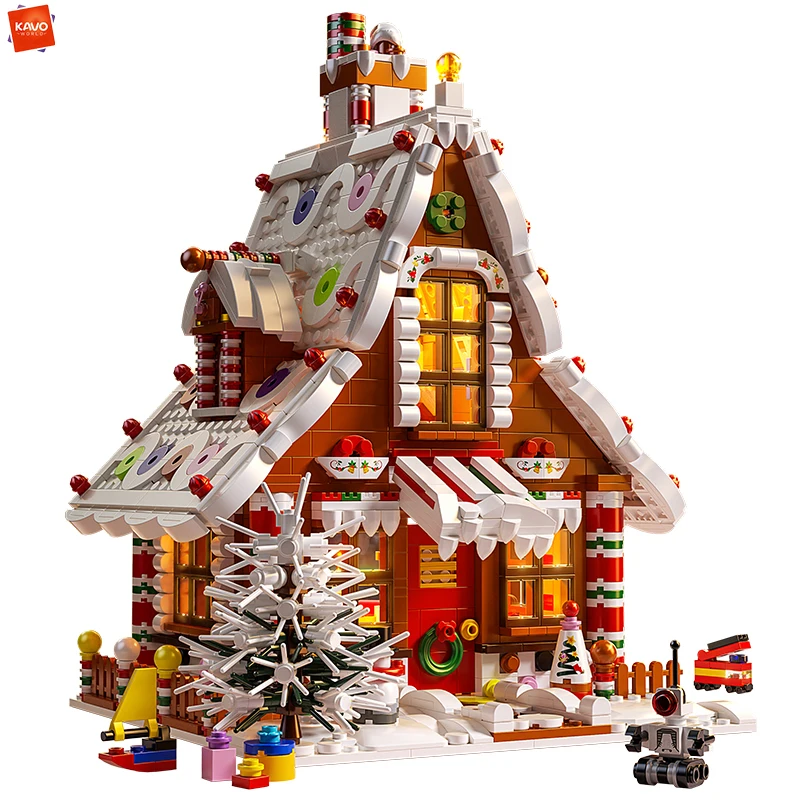 KAVOWORLD 1614-delige Kerstpeperkoekhuis Bouwstenen Winterse Sneeuwhuis Model Creatieve Kerstdecoratie voor Kinderen