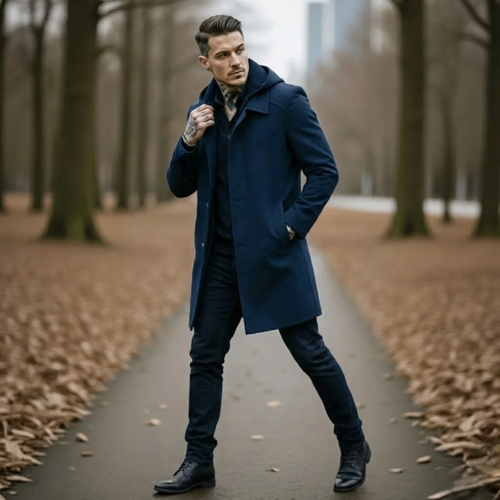 Men's Winter Warm Trench Coat Style Jacket Zipper Button Closure