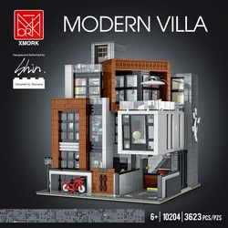 MORK 10204 10205 Korea Modern Villa Street Building with Light Moulder Building Blocks Model Christmas Gift for Teenagers Adults