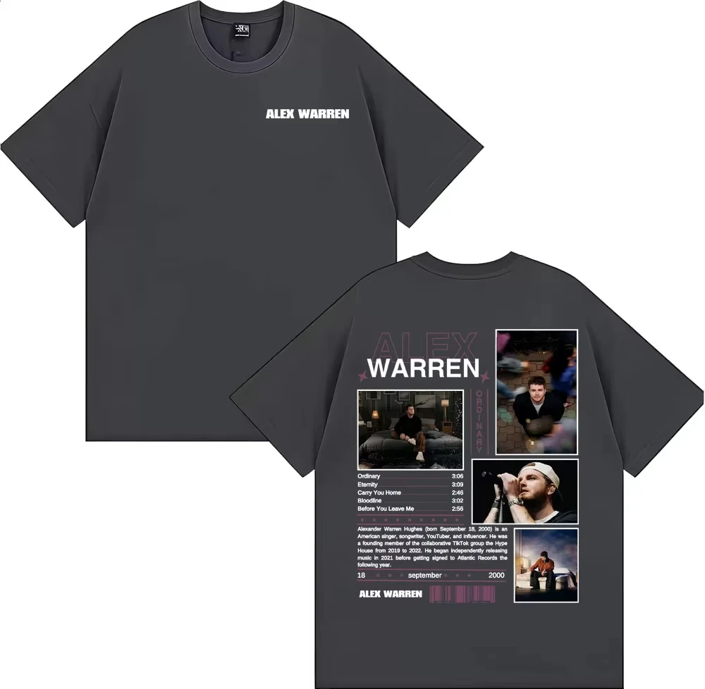 الرجال شارع العليا الهيب هوب فاسق تي شيرت عادية القطن المتضخم تي شيرت مغني الراب أليكس وارن ألبوم منتظم جولة تي شيرت Y2k #3