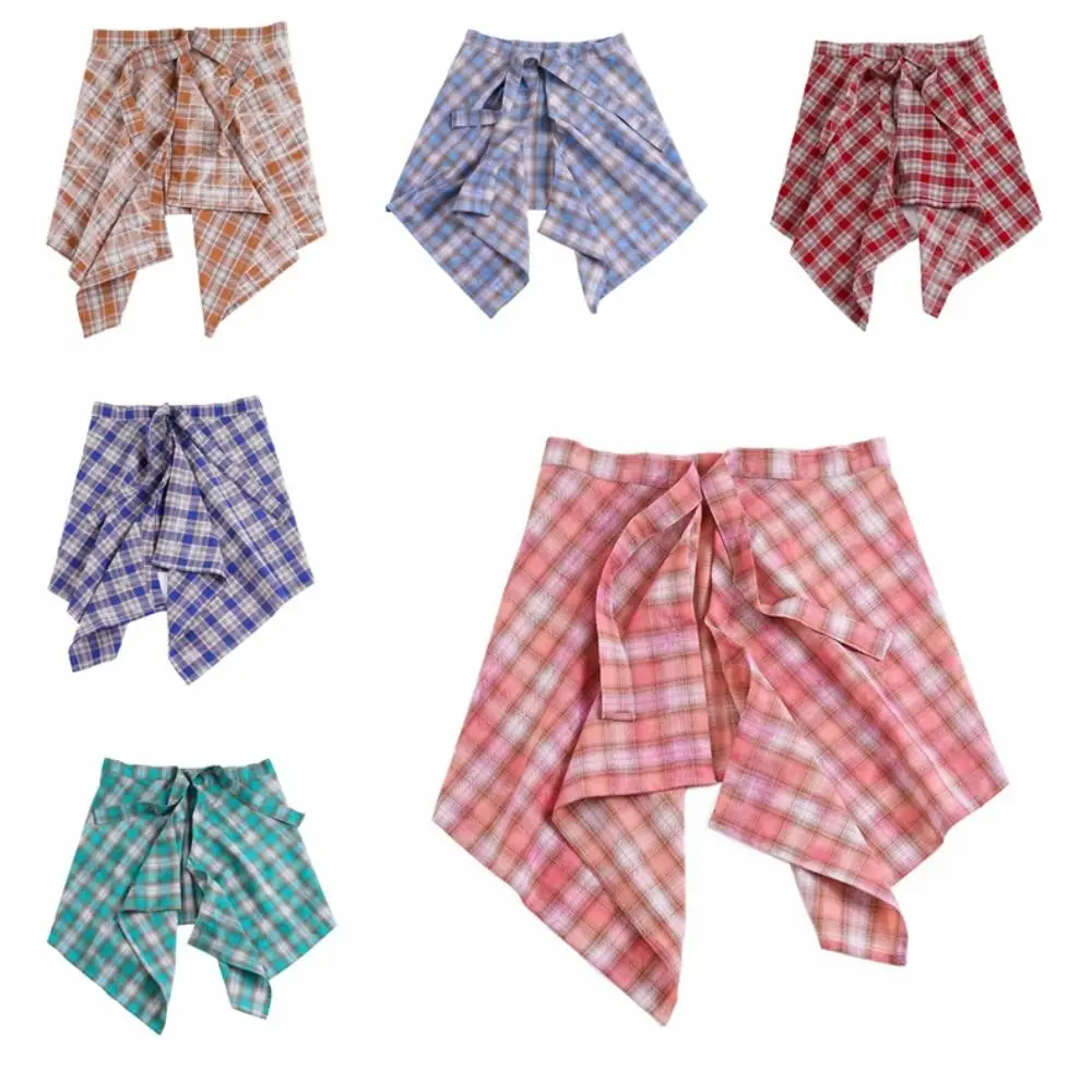 Sweet Short Lattice Mini Skirt Korean Style Waist Blet Decorative Half Body Skirt Y2K Underskirt Irregular Edge Skirt Party