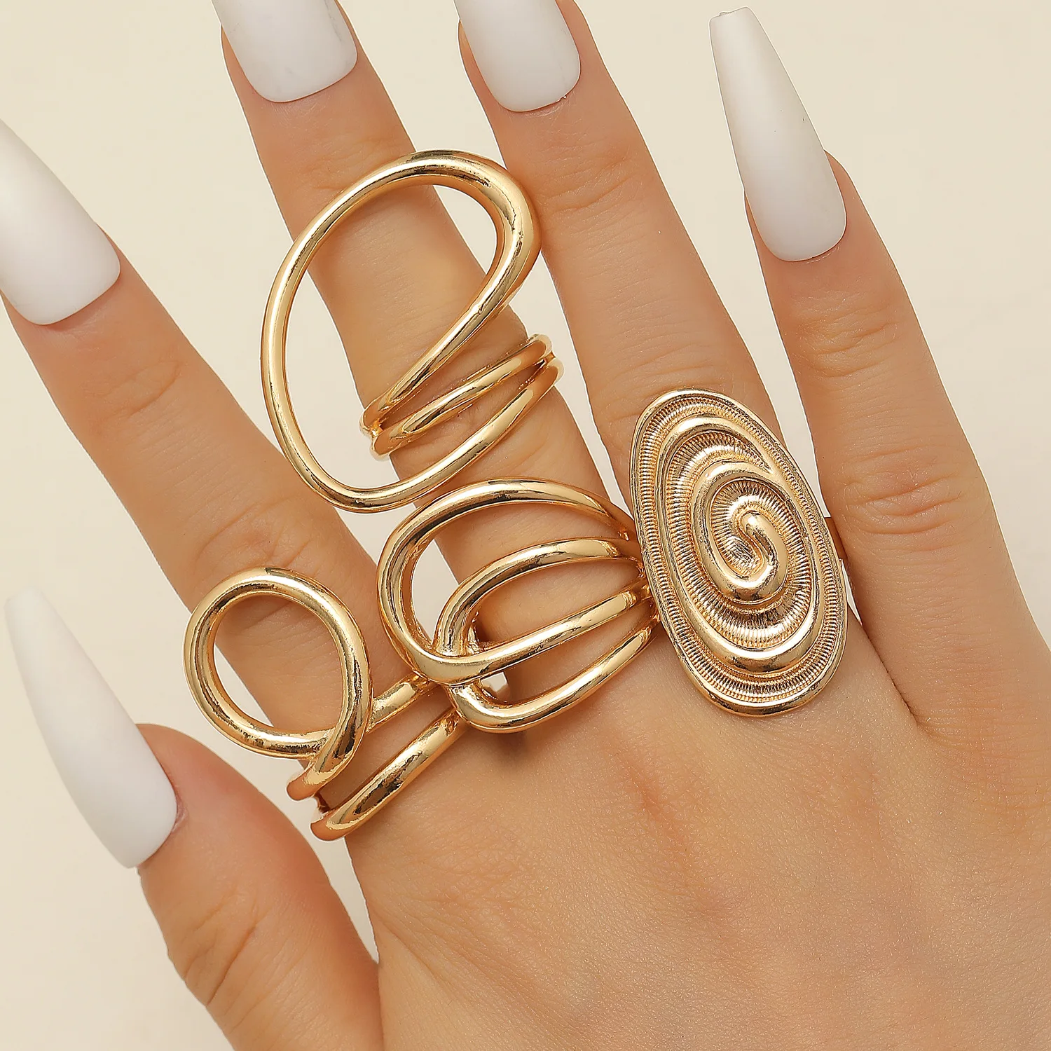 

Spiral Open Ring Geometric Irregular Line Art Hollow Pattern Statement Finger Jewelry Women Unique Shape Twist Texture Style