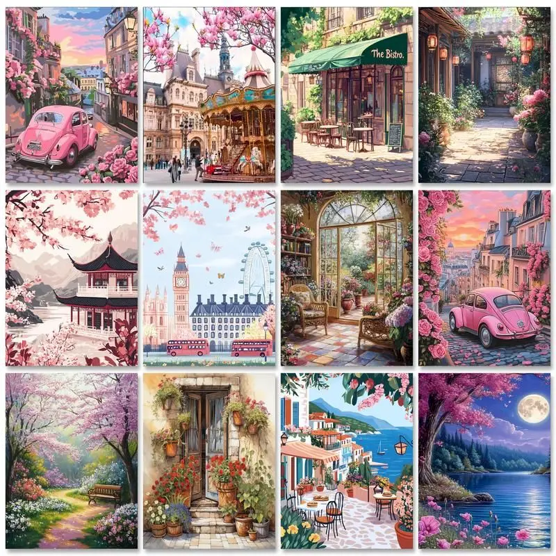 

CHENISTORY Acrylic Paint By Number Courtyard Kits DIY Painting By Number Art HandPainted On Canvas Home Decoration Unique Gift