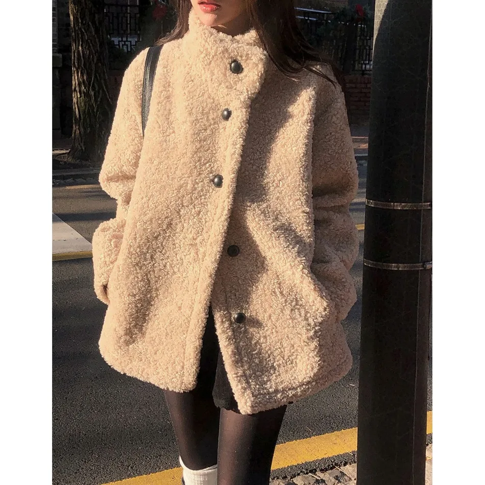 Manteau chaud en fausse fourrure pour femme, bouton unique, nouvelle collection hiver, Dongda Gate, mode coréenne, vêtements d'extérieur, printemps automne