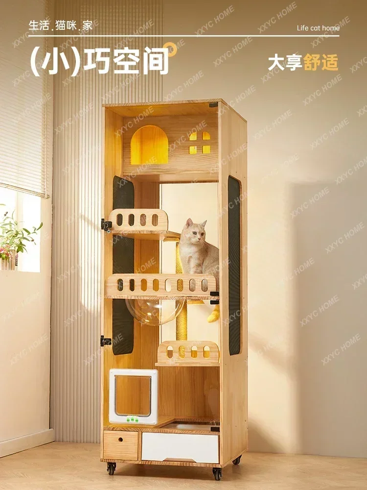 The Villa Does Not Cover an Area of Small Apartment Home Indoor Cat Cage Narrow Height Cattery Litter Box Integrated Cat House