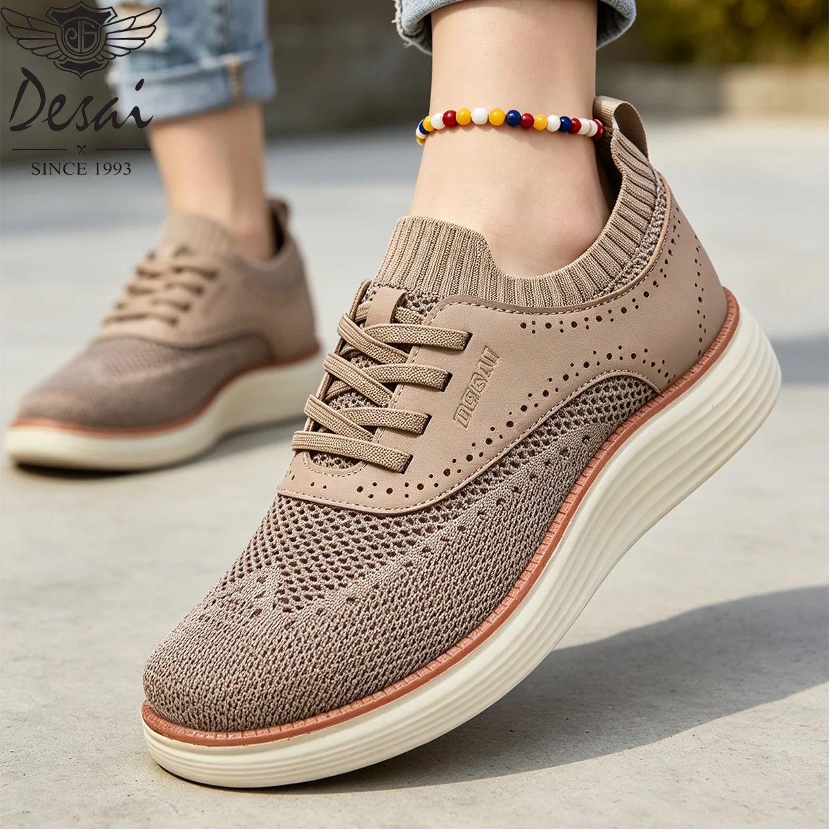 Desai Men's Wide Width Hybrid Brogue Oxford Sneakers Breathable Mesh Lightweight Comfortable Walking Shoes Business Casual Fall