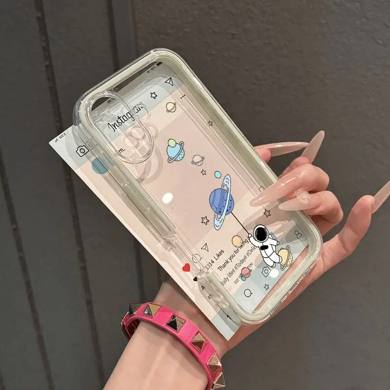 حافظة هاتف لهاتف آيفون 17 اير برو ماكس 16 15 14 13 12 11 Plus X XR حماية كاميرا شفافة ذكر أنثى إطار مزدوج رائد فضاء #5