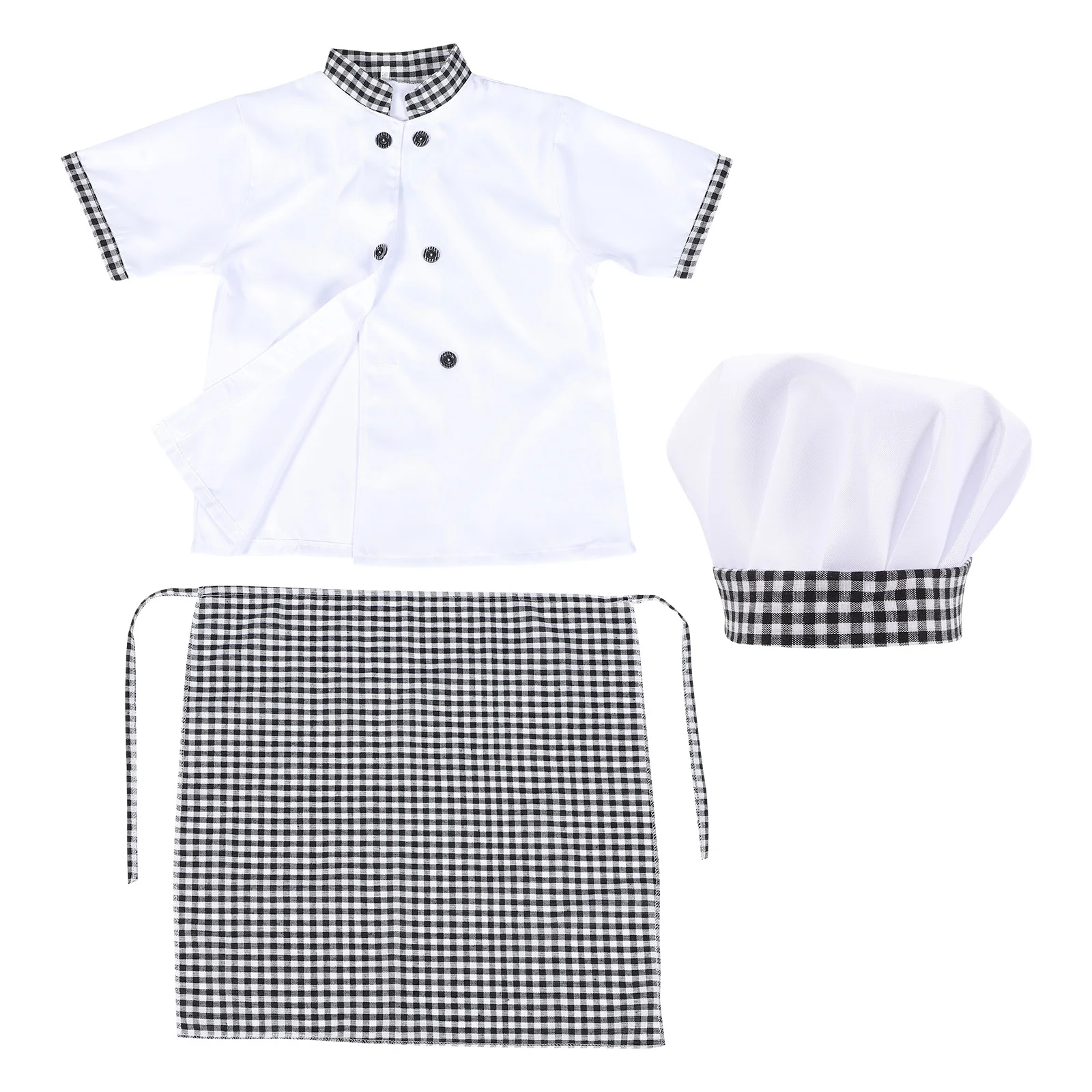 

1 set Kids Chef 110cm Cotton Kids Chef Costume Boys Girls Short Sleeve Hat Coat Apron Set Pretend Play Career Day Gift