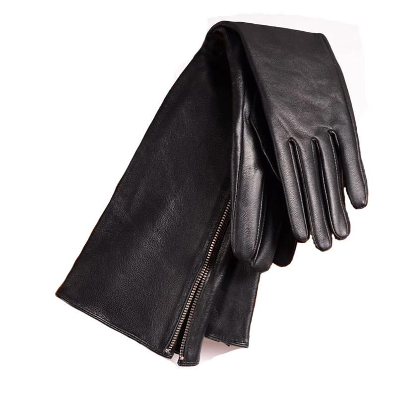 Gants Longs en Cuir group de Mouton pour Femme, 30, 40, 50, 60, 70, 80cm, avec Fermeture Éclair Latérale, pour Soirée, Opéra