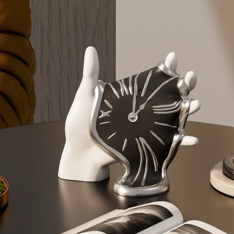 Modern Abstract Geometric Table Clock Melting Luxury Office Figurines Desktop Clock Bedroom Stylish Decorative Home Decor