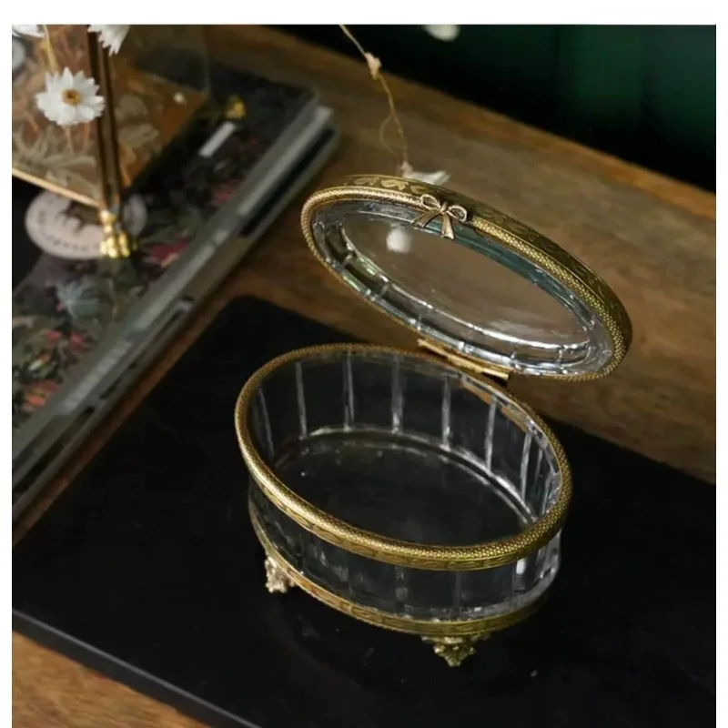 European retro brass frame glass jewelry box storage box jewelry box home decoration dressing table, jewelry display box.