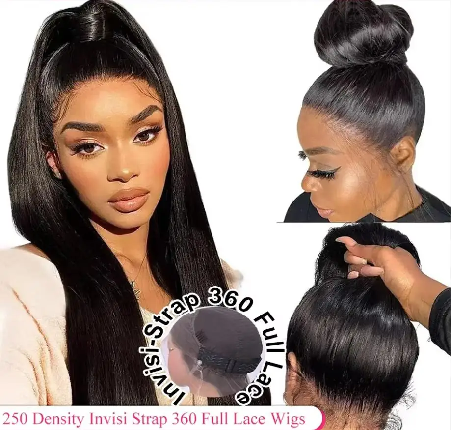 

Парик из натуральных волос 360 Full Lace, прямой, плотность 250%, без клея, предварительно нарезанный и прорезанный, для женщин