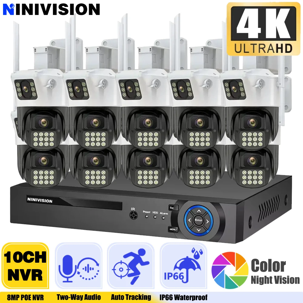 New 4K Security Wifi PTZ Camera System 8MP Audio Mic CCTV 10CH POE NVR AI Color Night Home Video Surveillance Camera Outdoor Set