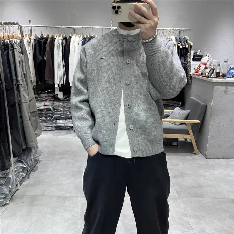 Cárdigan Abierto de Punto para Hombre, Cuello Redondo, Ajuste Hoado, Suéter Cálido y Moderno, Ropa de Abrigo para Otoño e I...