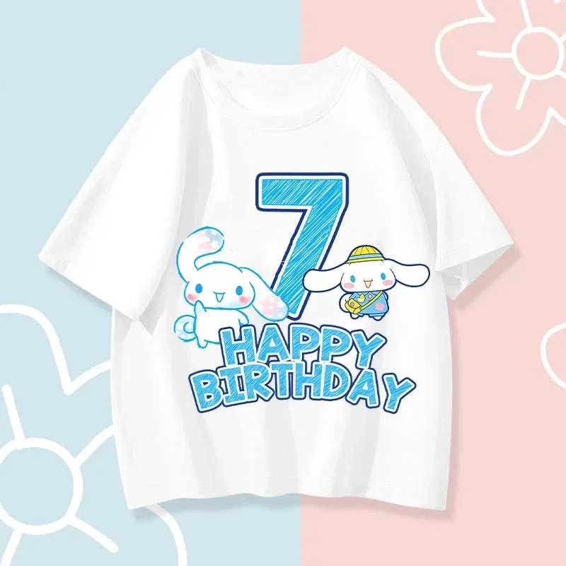 

Милая футболка Cinnamoroll Sanrio Anime Digit 1-11, детские футболки для девочек и мальчиков, летние топы с короткими рукавами на день рождения, детская одежда, подарок