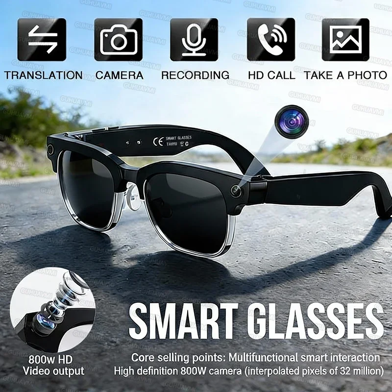 

800W Pixel AI Smart Glasses, Support Video Recording & AI Photo Recognition, Bluetooth Calling and Real-Time Voice Translation