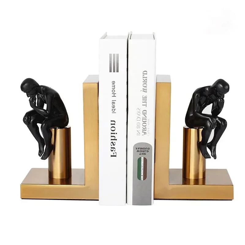 2Pcs/lot Modern Abstract Figure Bookends Statue Thinker Art Book End Figurines Metal Craft Home Decoration Accessories model